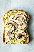 Tarte flambée toast with mushrooms