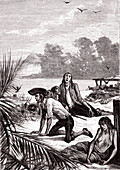 Starving emigrants in French Guiana, illustration