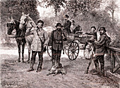 Men going hunting, 19th century illustration