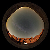 Night sky over a caravanserai, Iran, 360-degree view
