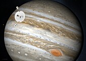Pioneer 10 space probe approaching Jupiter, illustration
