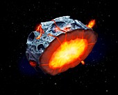 Iron volcanism on a metal asteroid, illustration