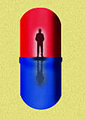 Man and his reflection in a pill, illustration