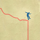 Man slipping off descending graph, illustration