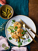 Fish cakes with pickled cucumbers