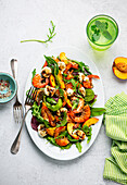 Nectarine salad with prawns