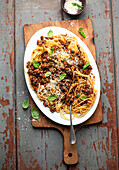 Vegan bolognese with mushrooms and lentils