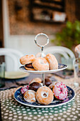 Donuts on cake stand