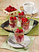 Raspberry cheesecakes in jars