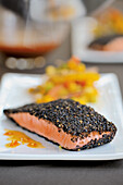 Salmon with a black sesame seed-and-pepper coating