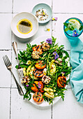 Summer rocket salad with apricots and goat cheese hearts