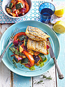 Baked zander with vegetables
