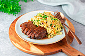 Crispy roasted duck with courgette noodles Asian style