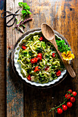 Tagliatelle with mint pesto and cherry tomatoes