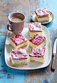 cream filled Puff pastry slices with berry frosting