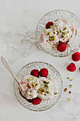 Raspberry and pistachio ice cream