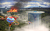 Firefighting drones, illustration