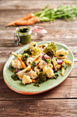 Oven-roasted Provençal vegetables with carrot pesto