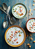 Cream of prawn soup with croutons