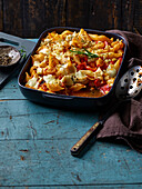 Pasta casserole with tomatoes and peppers