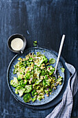 Green buckwheat with broccoli, broad beans and honey dressing