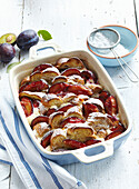 Bread pudding with plums