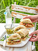 Caprese sandwiches with homemade basil pesto