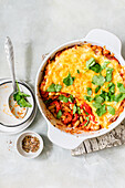 Capsicum and white bean Mexican style tortilla lasagna