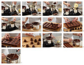 Preparing chocolate pralines with caffee filling
