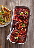 Slowly baked beef with beetroot