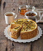 Honey cake with pistachios