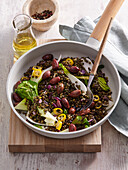 Lentil salad with chard and Kalamata olives