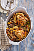 Roasted chickens with lentil