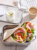 Wholemeal tortilla with ham and cheese