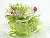 Several lettuce leaves piled on top of each other