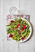Leaf salad with beetroot and pomegranate seeds