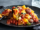 Pappardelle with Salsiccia sausage and tomato sauce