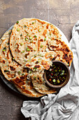 Scallion pancakes with dipping sauce