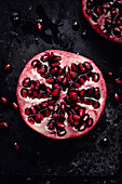 Halved Pomegranate with copy space