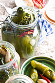 Fermented pickled cucumbers with chili