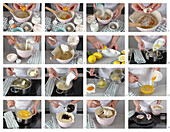 Preparing lemon curd with blueberry pancakes