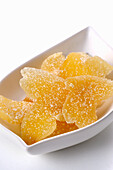 Candied ginger in a small bowl