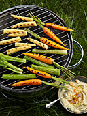 Grilled vegetables with hummus prepared from white beans