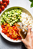 A Healthy Cucumber Tomato Mozzarella Salad