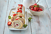 Egg white chiffon Swiss roll with strawberries