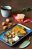 Brunch with roasted pumpkin and caramelized shallots