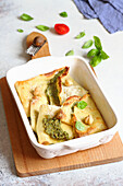 Crepes with ricotta and basil cream