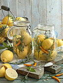 Lemons preserved in salt with herbs and spices