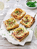 Puffpastry with potatoes, chives and bacon
