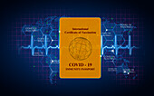 Covid immunity passport over map and pulse trace
